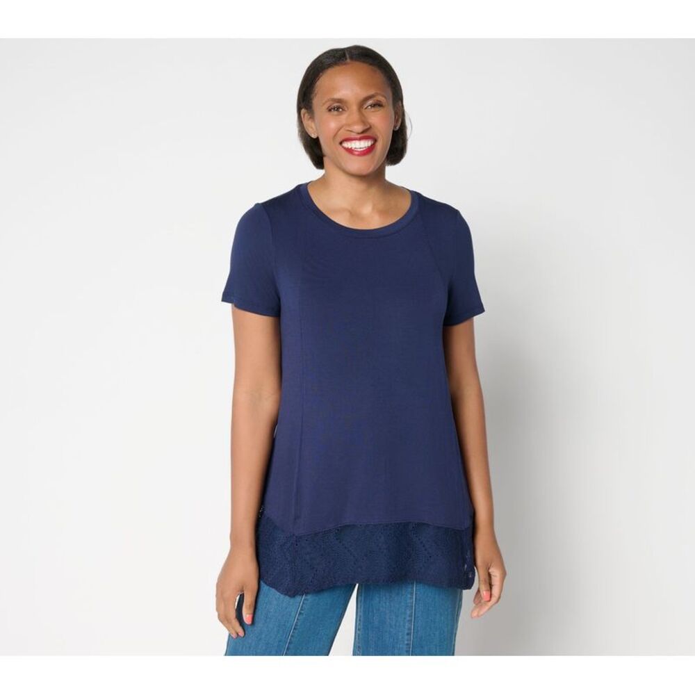 LEGO Women's Top Sz M Short Sleeve Tee Lace Trim Blue A702426